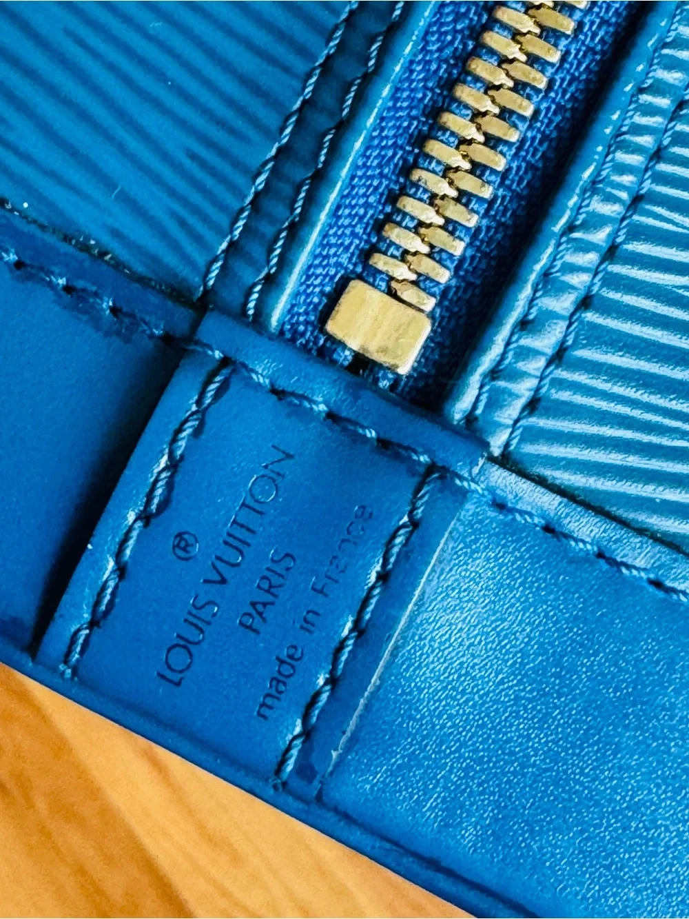 Louis Vuitton Blue Epi Alma Satchel with Gold Hardware